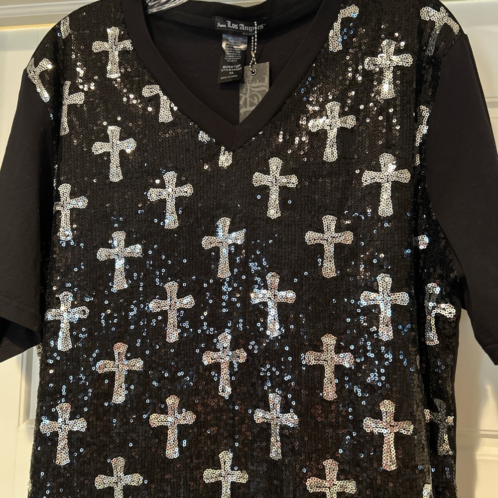 From Los Angeles by Bus Stop NWT sequin cross top